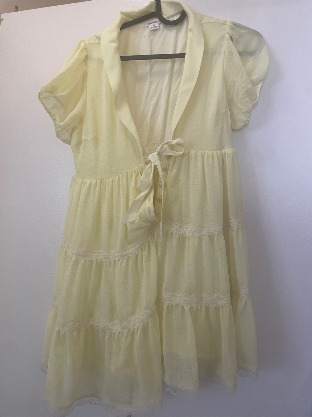 Kimchi Blue Soft Butter Yellow Tiered Romper with Tie Front